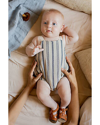 1 + in the family Body Pagliaccetto a Righe Rai - Panna e Blu - Cotone Salopette