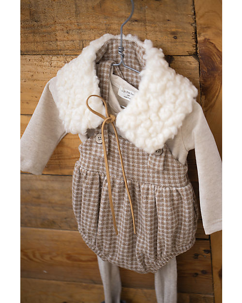 1 + in the family Body Pagliaccetto Boris - Caramello - Pile di Cotone Jacquard Vichy Salopette