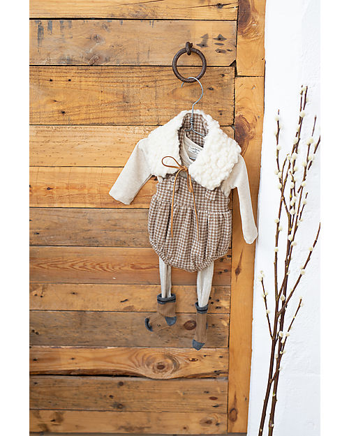 1 + in the family Body Pagliaccetto Boris - Caramello - Pile di Cotone Jacquard Vichy Salopette