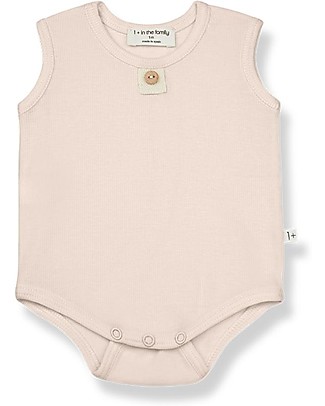 1 + in the family Body Senza Maniche a Costine Leni - Rosa Blush - Cotone Elasticizzato Body Manica Corta