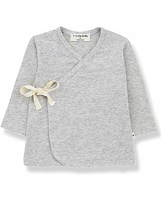 1 + in the family Maglia Baby Incrociata Babette - Grigio - Cotone Bio Morbidissimo Maglie Manica Lunga