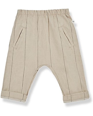 1 + in the family Pantaloni Didac a Righe - Beige - Lino Misto a Cotone Pantaloni Lunghi