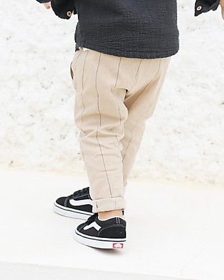 1 + in the family Pantaloni Didac a Righe - Beige - Lino Misto a Cotone Pantaloni Lunghi