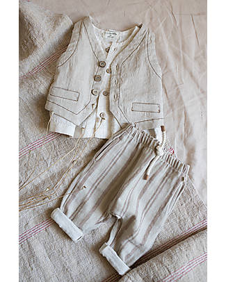 1 + in the family Pantaloni Lunghi a Righe - Panna e Beige - Elastico in Vita Pantaloni Lunghi