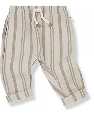 1 + in the family Pantaloni Lunghi a Righe - Panna e Beige - Elastico in Vita Pantaloni Lunghi