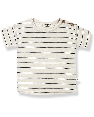 1 + in the family T-shirt Effetto Fiammato Bernie - Bianco a Righe - 100% Cotone T-shirt