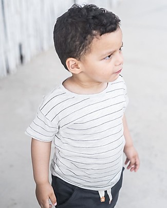 1 + in the family T-shirt Effetto Fiammato Bernie - Bianco a Righe - 100% Cotone T-shirt