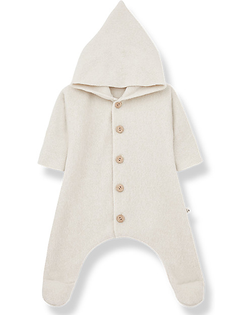 1 + in the family Tutina con Cappuccio e Piedini Beate - Ecru Tutine Lunghe