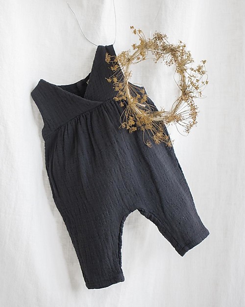 1 + in the family Tutina Salopette con Bottoni in Legno Milena - Grafite - 100% Cotone Salopette