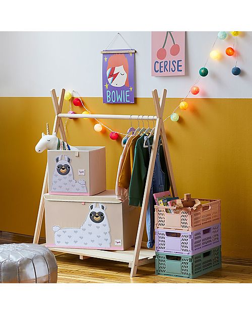 3 Sprouts Baule Portagiochi - Lama - Bianco - 61 x 37 x 38 cm - Riordina la Cameretta con Fantasia Contenitori Porta Giochi