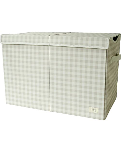 3 Sprouts Baule Portagiochi Ripiegabile - Gingham - Beige - 100% Poliestere Riciclato - 62x38x38cm Contenitori Porta Giochi