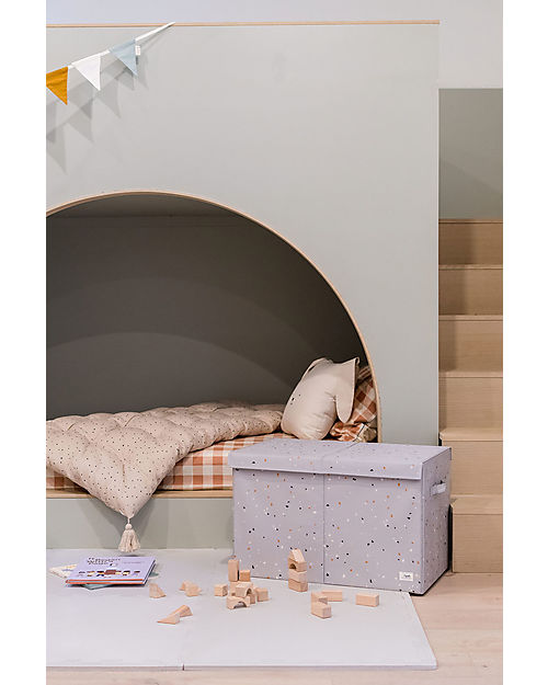 3 Sprouts Baule Portagiochi Ripiegabile - Terrazzo Grigio Chiaro - 100% Poliestere Riciclato -  62x38x38cm Contenitori Porta Giochi