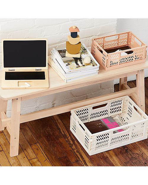 3 Sprouts Cassetta Portaoggetti Ripiegabile e Impilabile - Plastica Riciclata - Medium - Argilla - 27,94 x 21,59 x 12,7 cm Contenitori Portaoggetti