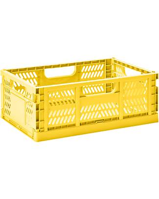 3 Sprouts Cassetta Portaoggetti Ripiegabile e Impilabile - Plastica Riciclata - Medium - Giallo - 27,94 x 21,59 x 12,7 cm Contenitori Portaoggetti