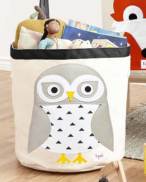 3 Sprouts Cesto Portatutto - Gufo Bianco - 100% Cotone Contenitori Porta Giochi