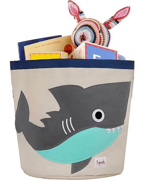 3 Sprouts Cesto Portatutto - Squalo - 100% Cotone Contenitori Porta Giochi