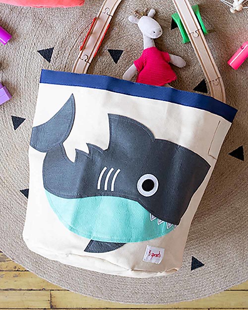 3 Sprouts Cesto Portatutto - Squalo - 100% Cotone Contenitori Porta Giochi