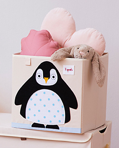 3 Sprouts Contenitore Portaoggetti - Pinguino Nero - Compatibile con scaffali Ikea Kallax Contenitori Portaoggetti