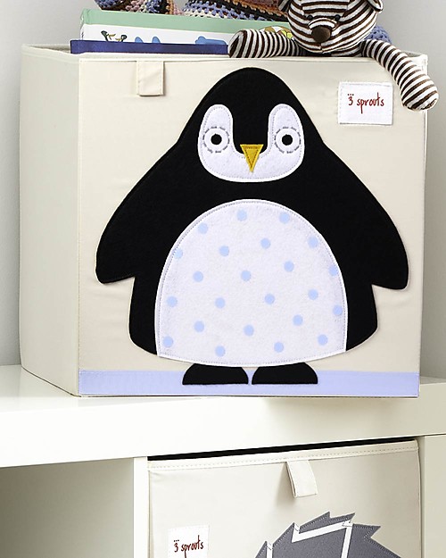 3 Sprouts Contenitore Portaoggetti - Pinguino Nero - Compatibile con scaffali Ikea Kallax Contenitori Portaoggetti
