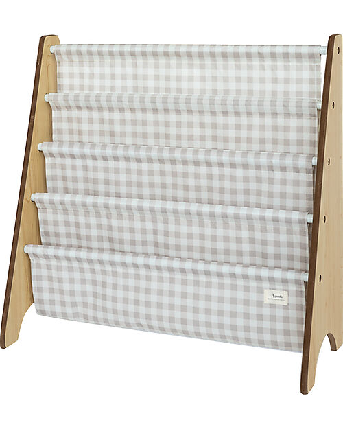 3 Sprouts Libreria Frontale Montessoriana - Gingham Beige - Poliestere Riciclato - 61x 63 x 25,4 cm Librerie Montessoriane