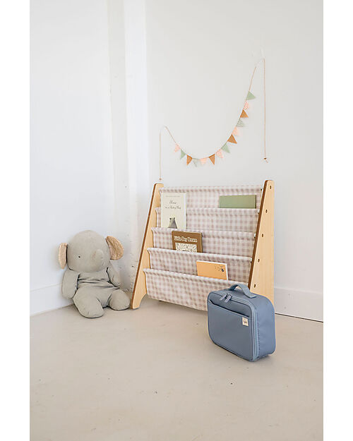 3 Sprouts Libreria Frontale Montessoriana - Gingham Beige - Poliestere Riciclato - 61x 63 x 25,4 cm Librerie Montessoriane