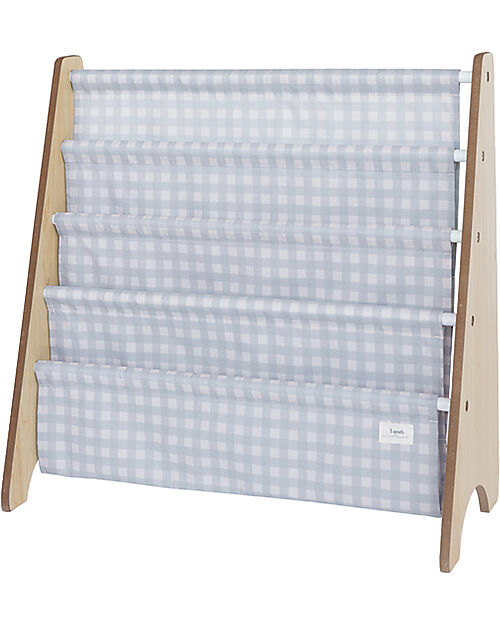 3 Sprouts Libreria Frontale Montessoriana - Gingham Blu - Poliestere Riciclato - 61x 63 x 25,4 cm Librerie Montessoriane