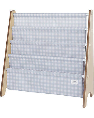 3 Sprouts Libreria Frontale Montessoriana - Gingham Blu - Poliestere Riciclato - 61x 63 x 25,4 cm Librerie Montessoriane