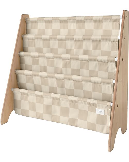 3 Sprouts Libreria Frontale Montessoriana - Scacchi - Beige - Poliestere Riciclato - 61x63 x25,4 cm Librerie Montessoriane