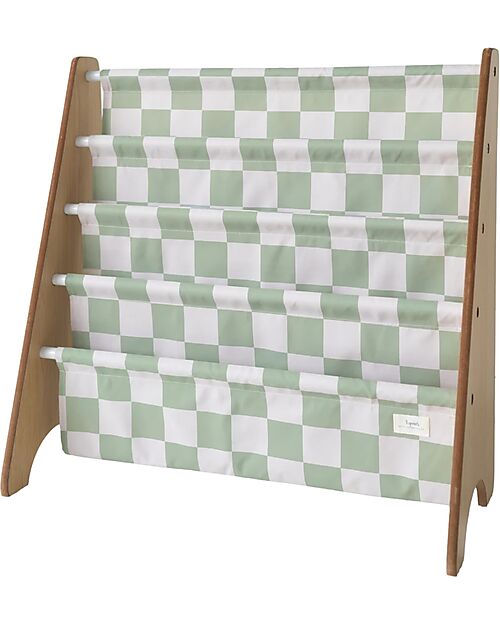 3 Sprouts Libreria Frontale Montessoriana - Scacchi - Verde - Poliestere Riciclato - 61 x 63 x 25,4 cm Librerie Montessoriane