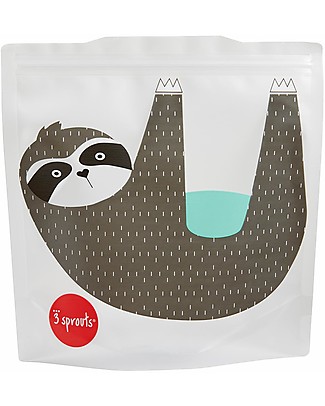 3 Sprouts Maxi Bustine Portamerenda Riutilizzabili Bradipo Grigio - 2 Pezzi Sacchetto Cibo