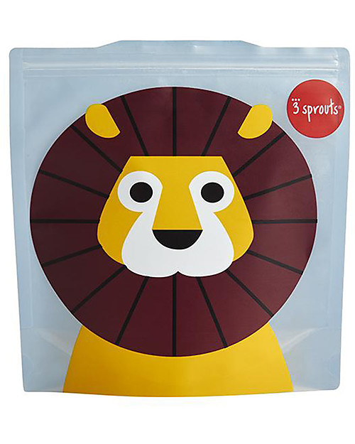 3 Sprouts Maxi Bustine Portamerenda Riutilizzabili, Leone Blu - 2 Pezzi Porta Merenda