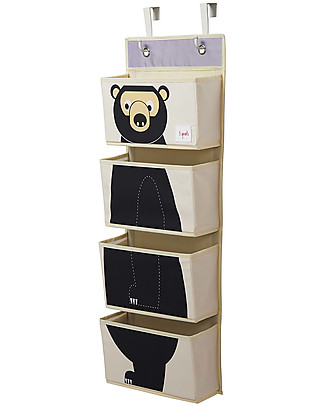 3 Sprouts Organizer da Muro con Ganci, 4 Tasche - Orso Nero Contenitori Porta Giochi