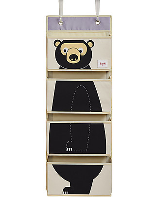 3 Sprouts Organizer da Muro con Ganci, 4 Tasche - Orso Nero Contenitori Porta Giochi