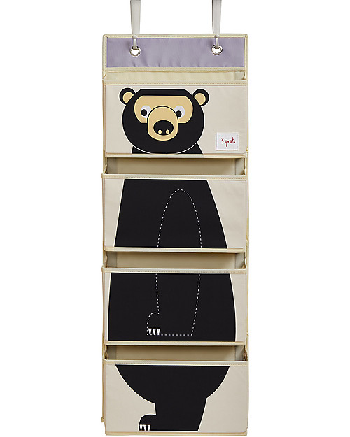 3 Sprouts Organizer da Muro con Ganci, 4 Tasche - Orso Nero Portaoggetti da Muro