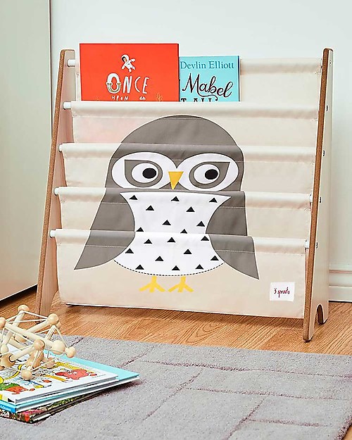3 Sprouts OUTLET - Libreria Frontale Montessoriana per Bambini - Gufo Grigio - Poliestere Riciclato - 61x63 x25,4 cm Librerie Montessoriane