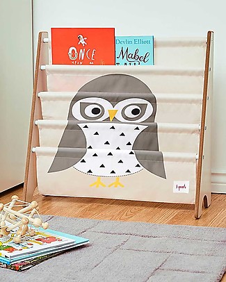 3 Sprouts OUTLET - Libreria Frontale Montessoriana per Bambini - Gufo Grigio - Poliestere Riciclato - 61x63 x25,4 cm Librerie Montessoriane