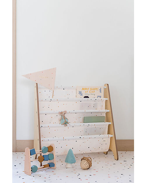3 Sprouts OUTLET - Libreria Frontale Montessoriana - Terrazzo Crema - Poliestere Riciclato - 61x63 x25,4 cm Librerie Montessoriane