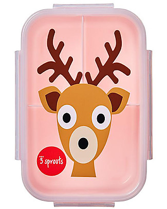 3 Sprouts Porta Pranzo Bento, 3 Scomparti - Cerbiatto Rosa Contenitori Latte e Snack