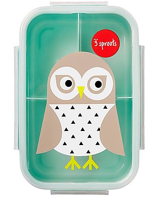 3 Sprouts Porta Pranzo Bento, 3 Scomparti - Gufo Menta Contenitori Termici