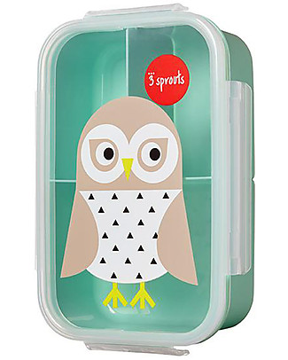 3 Sprouts Porta Pranzo Bento, 3 Scomparti - Gufo Menta Porta Merenda