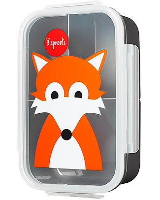Porta Pranzo Bento 3 Sprouts Con 3 Scomparti - Design Volpe Grigio Per Bambini