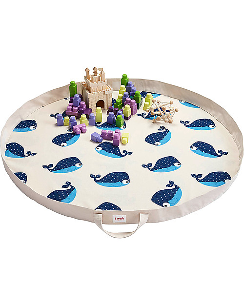 3 Sprouts Tappeto Gioco e Borsa  2-in-1 in Tela di Cotone 100%, Balena - 112 cm diametro Tappeti Porta Gioco