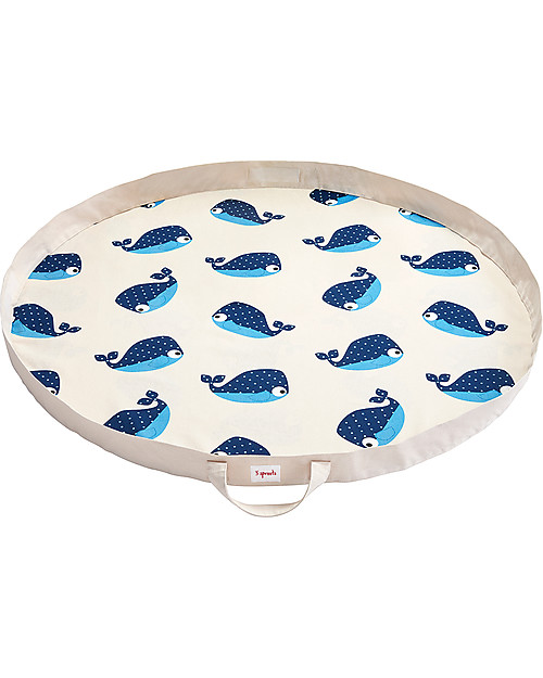 3 Sprouts Tappeto Gioco e Borsa  2-in-1 in Tela di Cotone 100%, Balena - 112 cm diametro Tappeti Porta Gioco