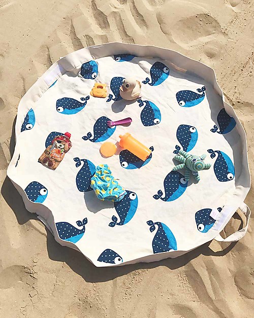 3 Sprouts Tappeto Gioco e Borsa  2-in-1 in Tela di Cotone 100%, Balena - 112 cm diametro Tappeti Porta Gioco