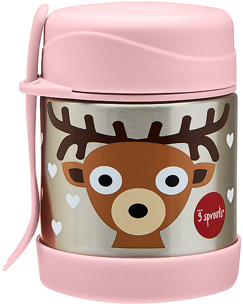 3 Sprouts Thermos Porta Cibo in Acciaio Inossidabile con Cucchiaio-Forchetta, 350 ml -  Cerbiatto Rosa Contenitori Termici