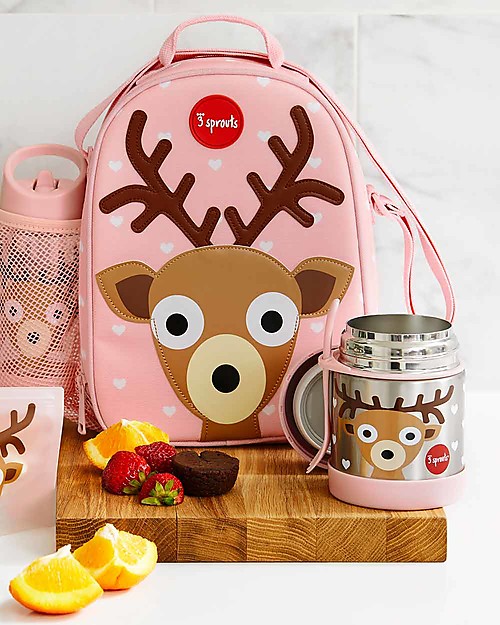 3 Sprouts Thermos Porta Cibo in Acciaio Inossidabile con Cucchiaio-Forchetta, 350 ml -  Cerbiatto Rosa Contenitori Termici
