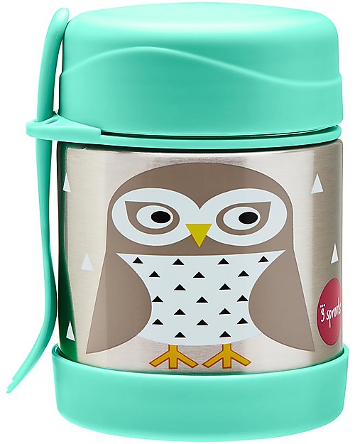 3 Sprouts Thermos Porta Cibo in Acciaio Inossidabile con Cucchiaio-Forchetta, 350 ml -  Gufo Verde Contenitori Termici