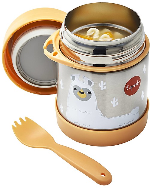 3 Sprouts Thermos Porta Cibo in Acciaio Inossidabile con Cucchiaio-Forchetta, 350 ml -  Lama Pesca Contenitori Termici