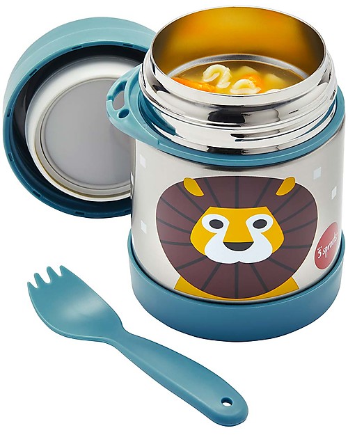 3 Sprouts Thermos Porta Cibo in Acciaio Inossidabile con Cucchiaio-Forchetta, 350 ml -  Leone Blu Contenitori Termici