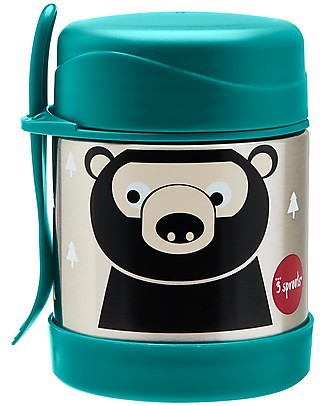 3 Sprouts Thermos Porta Cibo in Acciaio Inossidabile con Cucchiaio-Forchetta, 350 ml - Orso Petrolio Contenitori Termici